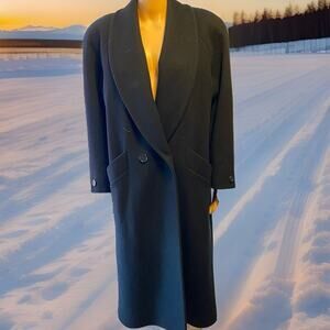 VTG Jones New York Women Sz 14P Long Wool Jacket OverCoat  Black Double Breasted
